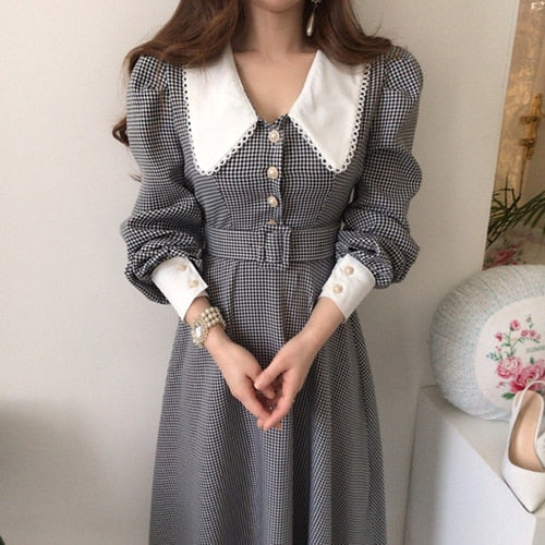 チェックベルトロングワンピ